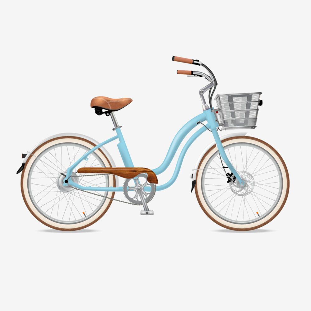 Electric Bike Company E-Bike, blue, step-through with front basket