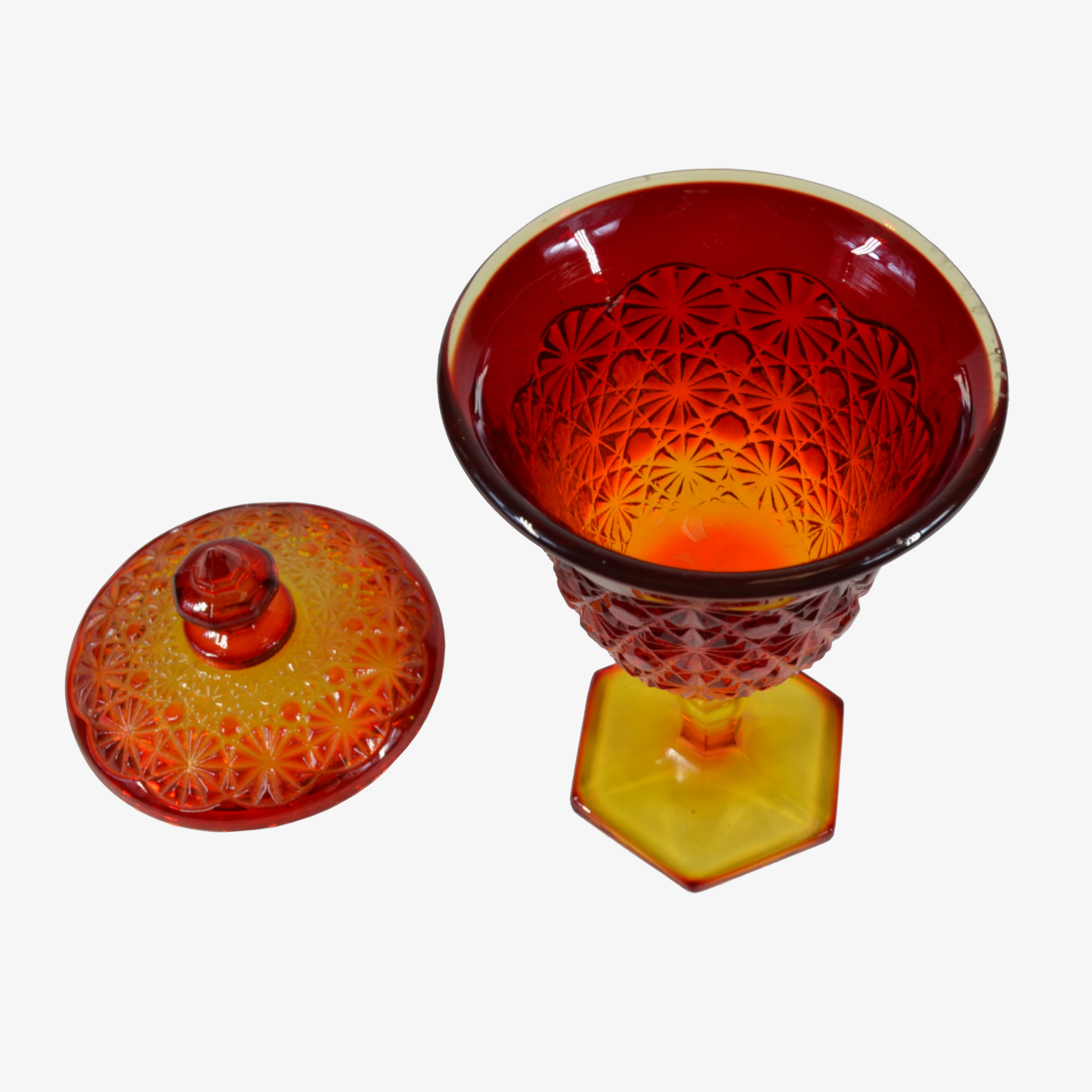 Amberina Covered Candy Dish