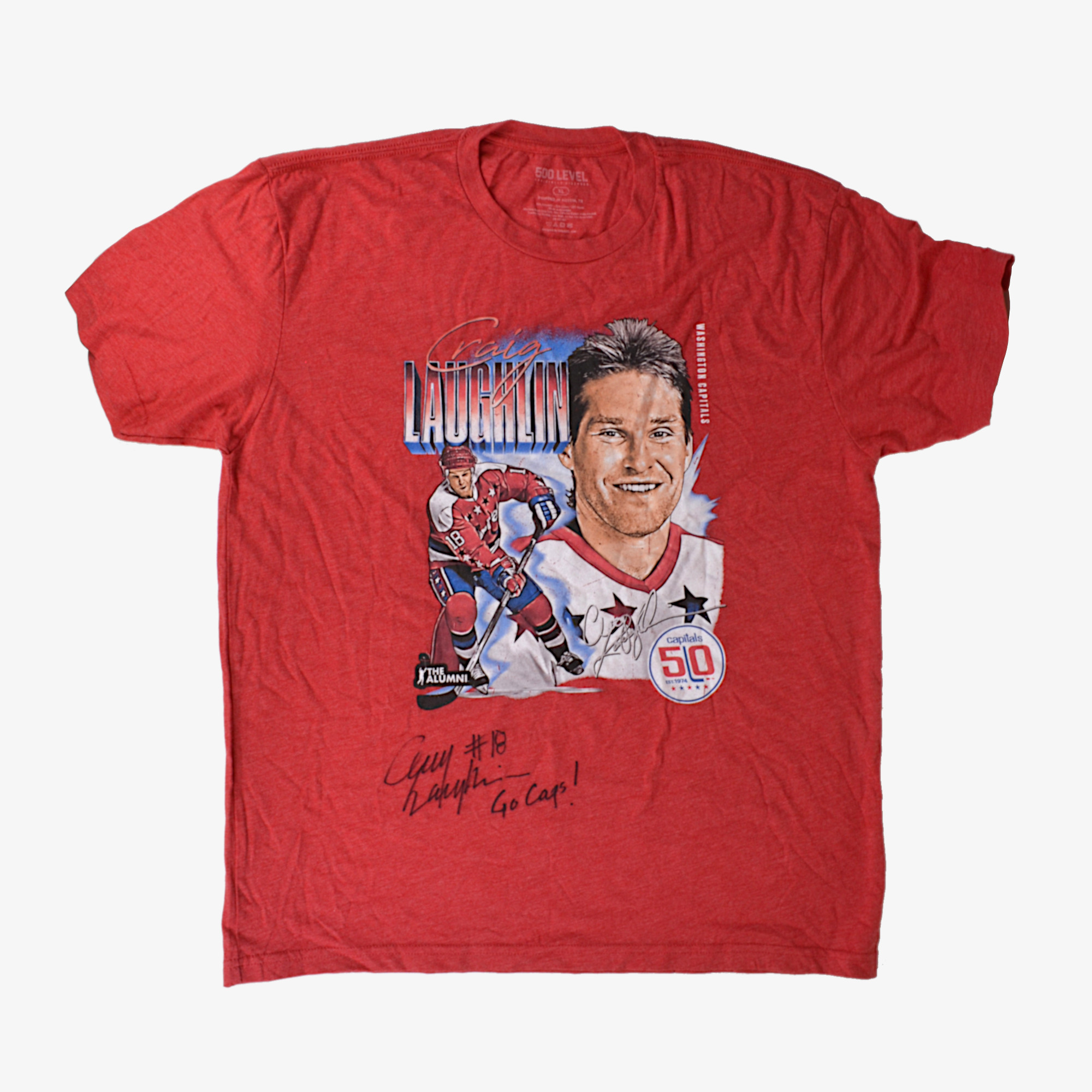 500 Level Craig Laughlin Signed Hockey T-shirt